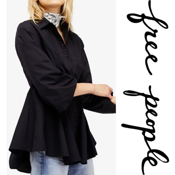 FREE PEOPLE Black All the Time Front Button Tunic - Picture 2 of 8